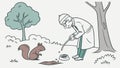 Person Digging in Garden with Squirrel, symbolizing nature interaction, vector design Generative AI Royalty Free Stock Photo