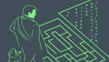 Person in Digital Maze, Problem Solving, vector design Generative AI Royalty Free Stock Photo