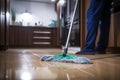 A person diligently mopping the floor for a spotless and shiny result