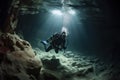 A person diving through a stalactite cave. Generative AI