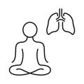 Person Do Yoga, Deep Breath Exercise Line Icon. Mindfulness Linear Pictogram. Relaxation, Wellness Outline Symbol. Human