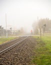 Person doing Nordic Walking in fog