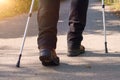 A person doing nordic walking in the nature closeup