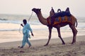 Person draw camel on beach / Mandvi, Kutch, India. Local person