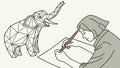 Person drawing a geometric elephant, combining art and creativity, vector design Generative AI Royalty Free Stock Photo