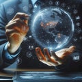 A person drawing global structure networking and business data