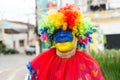 A person dressed as a clown is seen during the carnival