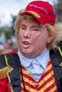 Person dressed up as President Trump at the `March for Change` anti-Brexit demonstration in London UK