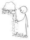 Person Drinking Water in Nature From Spring or Fountain, Vector Cartoon Stick Figure Illustration