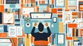A Person Efficiently Manages Multiple Documents and Data on a Desk, Utilizing Technology for Enhanced Productivity