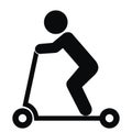 Person and push scooter, vector icon, black silhouette, eps.