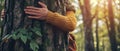 A Person Embraces A Majestic Tree, Symbolizing Environmental Protection And Connection