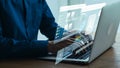 Person Engaged in Digital Workflow with Laptop, Using Interactive Interface, Technology, Data Analysis, Innovation, and Royalty Free Stock Photo