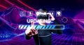 Person Engaged in Virtual Reality Experience with Software Update Progress Indicator in Futuristic Digital Environment Royalty Free Stock Photo