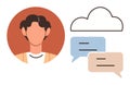 Person Engaging in Online Communication with Chat Bubbles and Cloud Connection Royalty Free Stock Photo