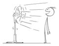 Person Enjoying Cool Air from Fan or Ventilator , Vector Cartoon Stick Figure Illustration