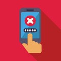 Person entering wrong password on smartphone Royalty Free Stock Photo