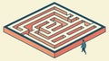 Person at the Entrance of an Isometric Maze or Labyrinth, vector design Generative AI Royalty Free Stock Photo