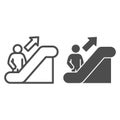 Person on escalator sign line and solid icon, Navigation concept, Escalator up sign on white background, elevator icon
