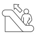 Person on escalator sign thin line icon, Navigation concept, Escalator up sign on white background, elevator icon in