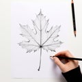 Childhood Drawing: Black And White Maple Leaf Illustration