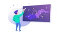 Person Explaining Constellations on a Star Chart, Astronomy Lesson, vector design Generative AI Royalty Free Stock Photo