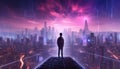 person exploring a futuristic cityscape generative AI Royalty Free Stock Photo