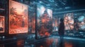 A person exploring an interactive AI-powered art display, blending traditional cultural elements with futuristic digital visuals Royalty Free Stock Photo