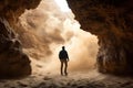 person, exploring mysterious cave system, when sand explosion rocks the ground and walls