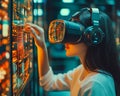 A person exploring virtual reality through digital data interfaces Royalty Free Stock Photo