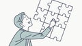 Person finding missing puzzle piece, symbolizing problem-solving and completion, vector design Generative AI Royalty Free Stock Photo
