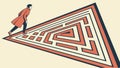 Person finding way through a maze, problem solving, vector design Generative AI Royalty Free Stock Photo