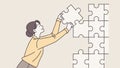 Person fitting a puzzle piece, symbolizing problem-solving and focus. vector design Generative AI Royalty Free Stock Photo