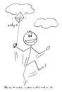 Person Flying Kite , Vector Cartoon Stick Figure Illustration