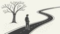Person at a fork in the road vector. Symbolizing decision-making and choices, vector design Generative AI Royalty Free Stock Photo