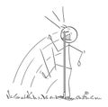 Person or Gardener or Farmer Step on Rake Hidden in Grass and Was Hit to Head , Vector Cartoon Stick Figure Illustration