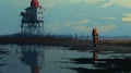 Clowns Landscape: An Inception Lighthouse In Simon Stalenhag\'s Art Style
