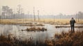 Spray Painted Realism: A Captivating Marshland With Birds And Nostalgic Natures