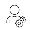 Person with Gear Linear Pictogram, Project Management Concept. Workforce Line Icon. Leader Works. Social Human with Cog