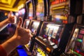 person gesturing thumbsup with slot machine win