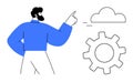 Man pointing to cloud and gear representing technology integration and cloud computing concepts Royalty Free Stock Photo