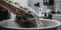 person getting their hair washed in a salon sink one generative AI