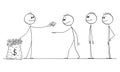 Person Giving Money to Others , Vector Cartoon Stick Figure Illustration Royalty Free Stock Photo