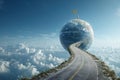 Person on globe at end of road Ai photo Royalty Free Stock Photo