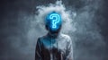 Person with a glowing question mark head in a cloud of smoke Royalty Free Stock Photo
