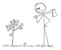 Person Going to Chop Down Tree too Soon, Investing Concept, Vector Cartoon Stick Figure Illustration