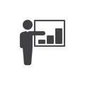 Person and growing chart icon vector, filled flat sign, solid pictogram isolated on white. Business presentation symbol, logo illu Royalty Free Stock Photo