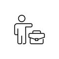 Person hailing a taxi carrying briefcase. City mobility, urban commuter. On-the-go executive. Editable vector icon