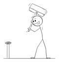 Person With Hammer and Nail, Solving Problem, Vector Cartoon Stick Figure Illustration Royalty Free Stock Photo