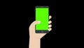 Person hand holding the smartphone and swipe up or scroll up with thumb on green screen chroma key background, The hand and smartp
